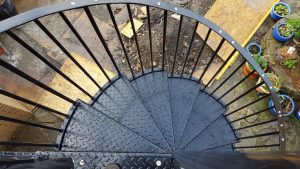 Bespoke spiral staircase & balcony - galvanised & powder coated before erecting