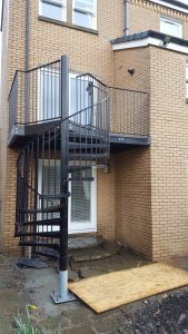 Bespoke spiral staircase & balcony - galvanised & powder coated before erecting