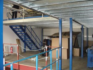 Mezzanine floor - erected and sheeted with timber.